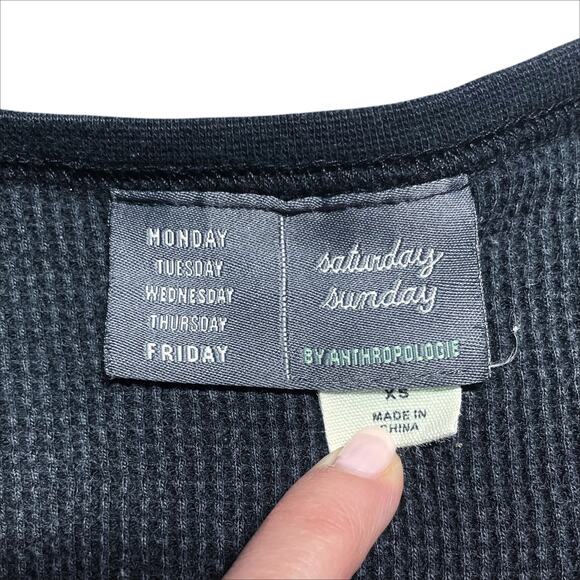 ANTHROPOLOGIE SATURDAY SUNDAY Black Henley Waffle Knit Midi Dress Size XS - Picture 7 of 8